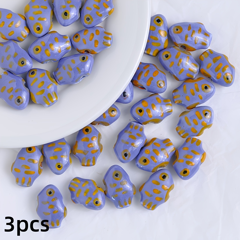 3pcs Hand-Painted Ceramic Fish Loose Beads for Jewelry Decor